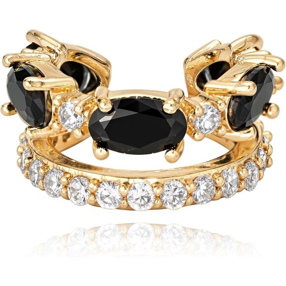 14K Gold Plated Jewelry Zircon Diamond Turquoise Cuffs Non Piercing Earrings - Picture 1 of 7